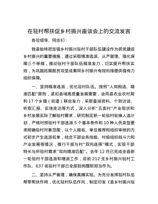 在驻村帮扶促乡村振兴座谈会上的交流发言.docx