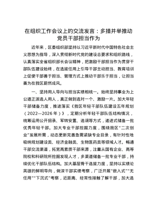 在组织工作会议上的交流发言：多措并举推动党员干部担当作为.docx