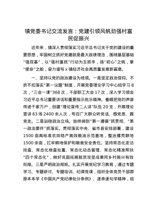 镇党委书记交流发言：党建引领风帆劲  强村富民促振兴.docx