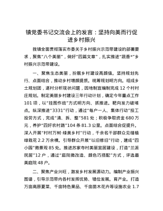 镇党委书记交流会上的发言：坚持向美而行 促进乡村振兴.docx