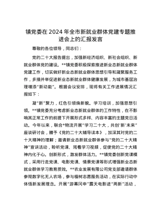 镇党委在2024年全市新就业群体党建专题推进会上的汇报发言.docx