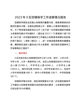 2023年X区控辍保学工作进展情况报告.docx