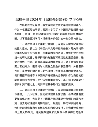 纪检干部2024年《纪律处分条例》学习心得.docx