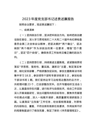 2023年度党支部书记述责述廉报告.docx