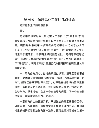 秘书长：做好党办工作的几点体会.docx