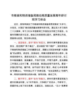 市粮食和物资储备局推动高质量发展青年研讨班学习体会.docx
