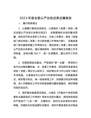 2023年度全面从严治党述责述廉报告.docx