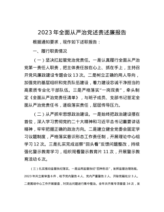 2023年全面从严治党述责述廉报告.docx