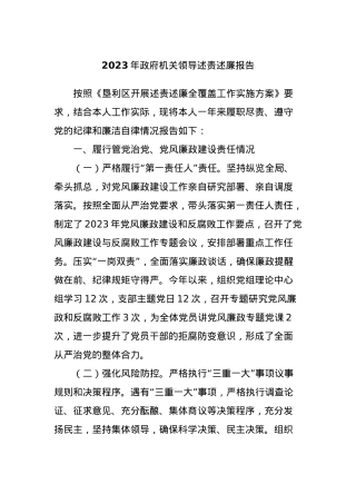 2023年政府机关领导述责述廉报告.docx