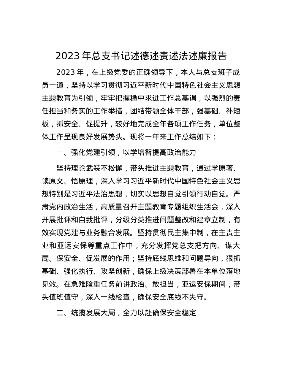 2023年总支书记述德述责述法述廉报告.docx_第1页