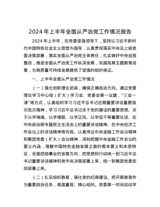 2024年上半年全面从严治党工作情况报告.docx