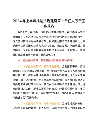 2024年上半年推进法治建设第一责任人职责工作报告.docx
