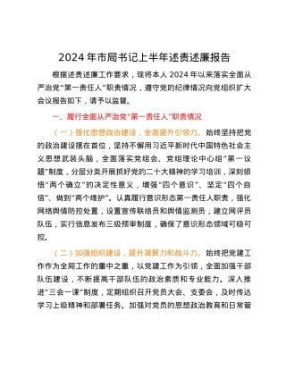 2024年市局书记上半年述责述廉报告.docx