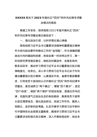 XXXXX局关于2023年度纠正“四风”和作风纪律专项整治情况的报告.docx