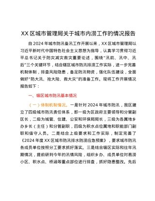 XX区城市管理局关于城市内涝工作的情况报告.docx