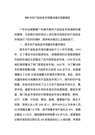 XX市农产品批发市场建设情况调查报告.docx