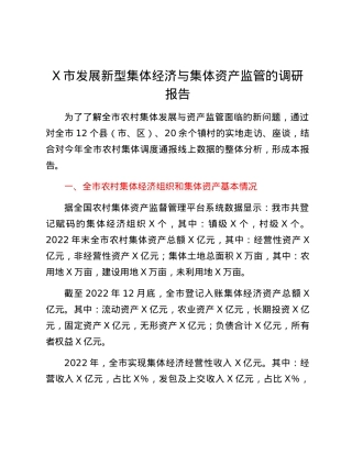 X市发展新型集体经济与集体资产监管的调研报告.docx