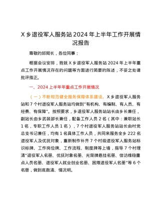 X乡退役军人服务站2024年上半年工作开展情况报告.docx
