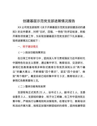 创建基层示范党支部进展情况报告.docx