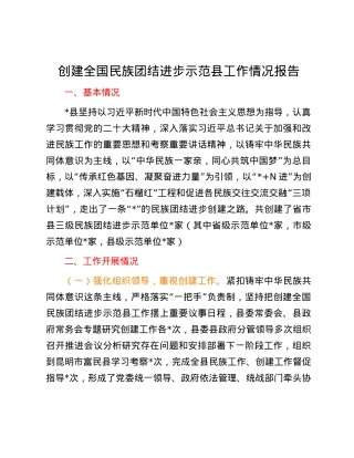 创建全国民族团结进步示范县工作情况报告.docx
