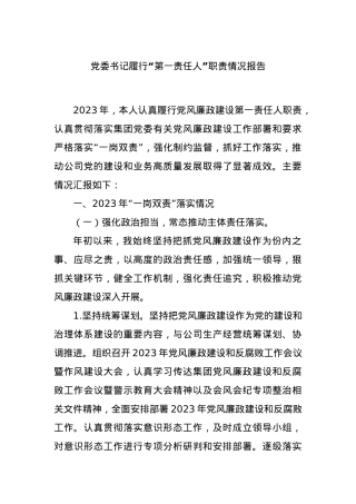 党委书记履行“第一责任人”职责情况报告.docx