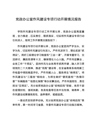 党政办公室作风建设专项行动开展情况报告.docx
