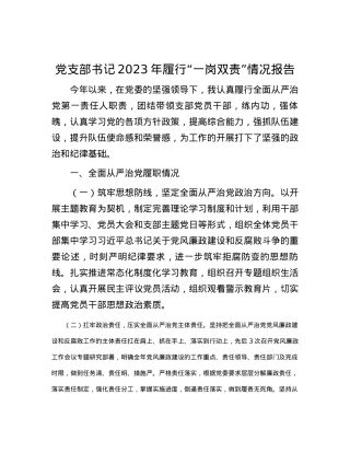 党支部书记2023年履行“一岗双责”情况报告.docx