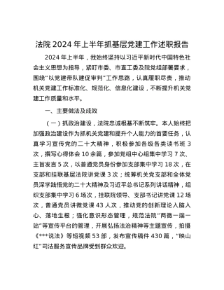 法院2024年上半年抓基层党建工作述职报告.docx