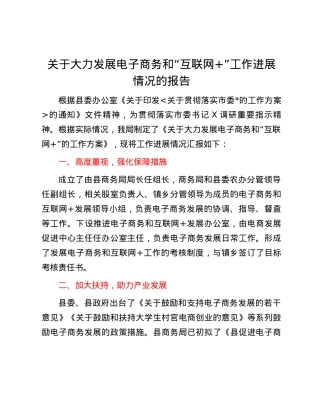 关于大力发展电子商务和“互联网+”工作进展情况的报告.docx