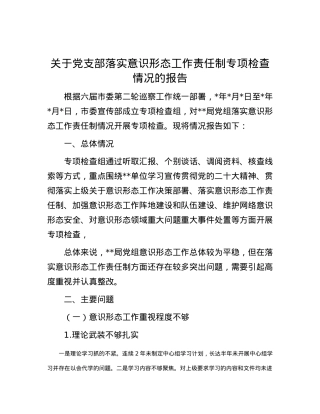 关于党支部落实意识形态工作责任制专项检查情况的报告.docx