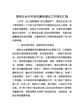 国有企业半年党风廉政建设工作情况汇报.docx