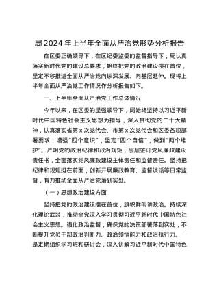 局2024年上半年全面从严治党形势分析报告.docx