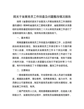 局关于发展党员工作排查及问题整改情况报告.docx