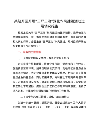 某经开区开展“三严三治”深化作风建设活动进展情况报告.docx