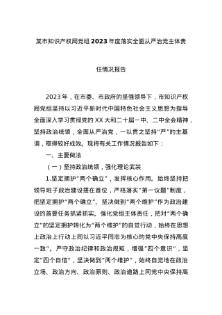 某市知识产权局党组2023年度落实全面从严治党主体责任情况报告.docx