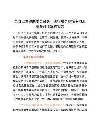 某县卫生健康委员会关于医疗服务领域专项巡察整改情况的报告.docx