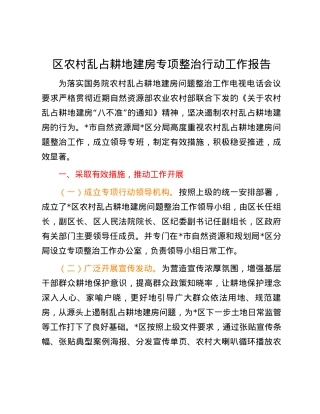 区农村乱占耕地建房专项整治行动工作报告.docx