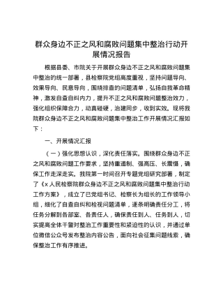 群众身边不正之风和腐败问题集中整治行动开展情况报告.docx