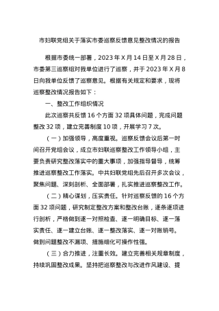 市妇联党组关于落实市委巡察反馈意见整改情况的报告.docx