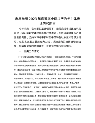 市局党组2023年度落实全面从严治党主体责任情况报告.docx