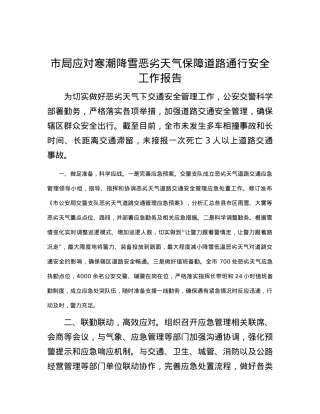 市局应对寒潮降雪恶劣天气保障道路通行安全工作报告.docx