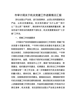 市审计局关于机关党建工作进展情况汇报.docx