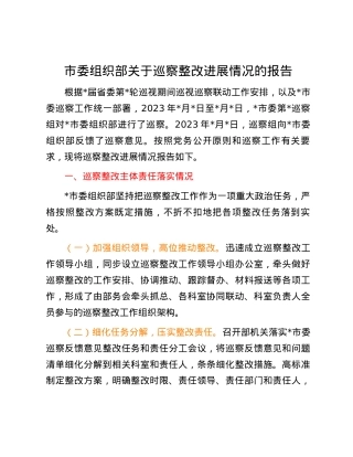 市委组织部关于巡察整改进展情况的报告.docx