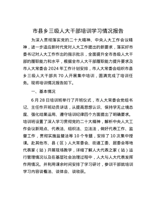 市县乡三级人大干部培训学习情况报告.docx