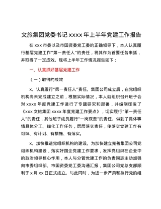 文旅集团党委书记xxxx年上半年党建工作报告.docx