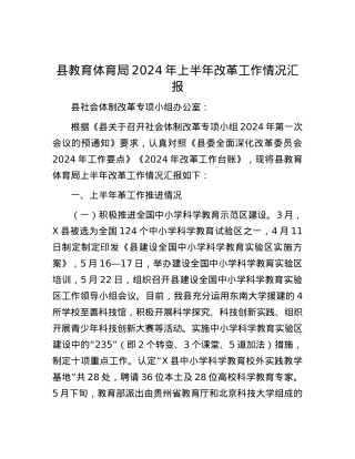 县教育体育局2024年上半年改革工作情况汇报.docx
