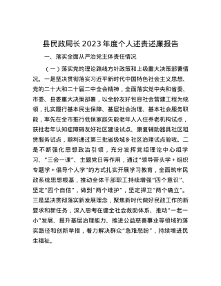 县民政局长2023年度个人述责述廉报告.docx