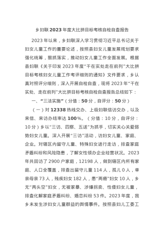 乡妇联2023年度大比拼目标考核自检自查报告.docx