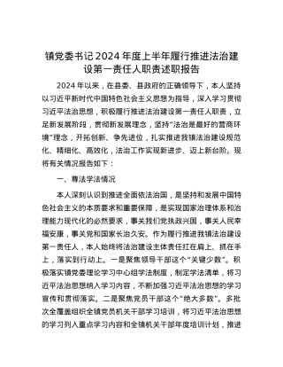 镇党委书记2024年度上半年履行推进法治建设第一责任人职责述职报告.docx