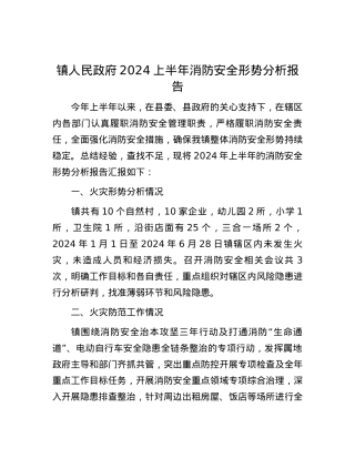 镇人民政府2024上半年消防安全形势分析报告.docx